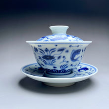 Load image into Gallery viewer, Fish and the Sea Qinghua Fanggu Jingdezhen Porcelain Gaiwan
