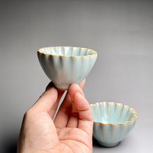 Load image into Gallery viewer, Pair of Matching 35ml Sea Shell Azure Ruyao Teacups, 天青汝窑茶杯
