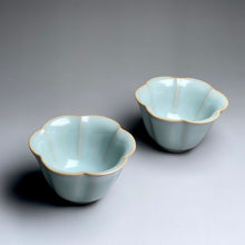 Load image into Gallery viewer, Pair of Matching 30ml Morning Glory Azure Ruyao Teacups, 天青汝窑茶杯
