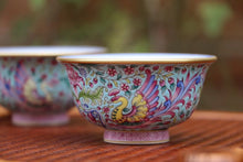 Load image into Gallery viewer, Dragon and Phoenix Falangcai Qinghua Jingdezhen Porcelain Teacup, 青花珐琅彩龙凤纹压手杯，100ml
