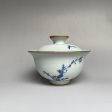 Load image into Gallery viewer, Plum Blossoms on Moon White Ruyao Gaiwan 汝窑月白盖碗
