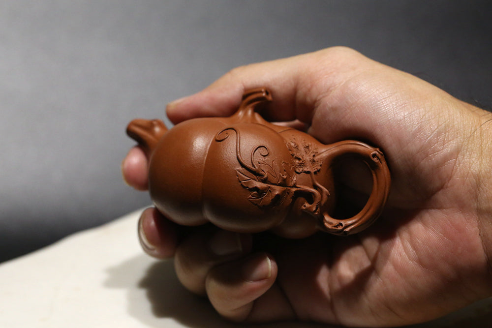 Fully Handmade Zhuni Pumpkin Yixing Teapot, 全手工朱泥南瓜壶, 65ml