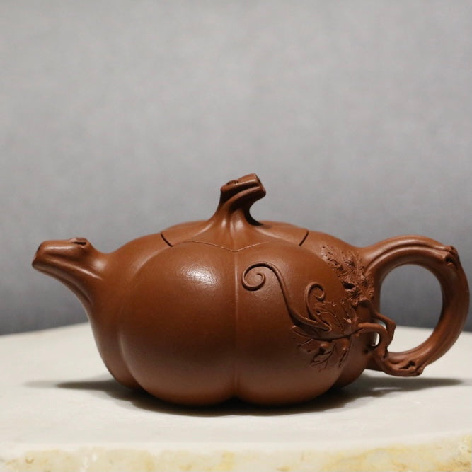 Fully Handmade Zhuni Pumpkin Yixing Teapot, 全手工朱泥南瓜壶, 65ml