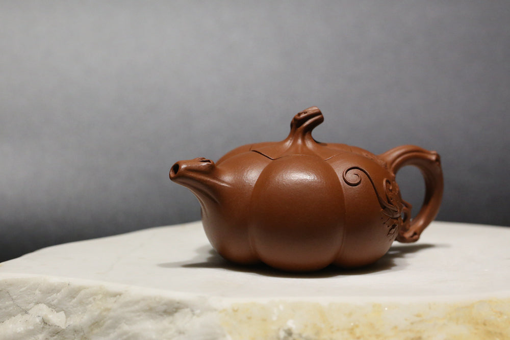 Fully Handmade Zhuni Pumpkin Yixing Teapot, 全手工朱泥南瓜壶, 65ml