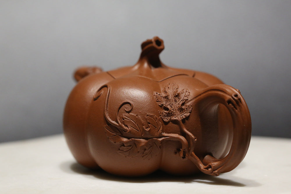 Fully Handmade Zhuni Pumpkin Yixing Teapot, 全手工朱泥南瓜壶, 65ml