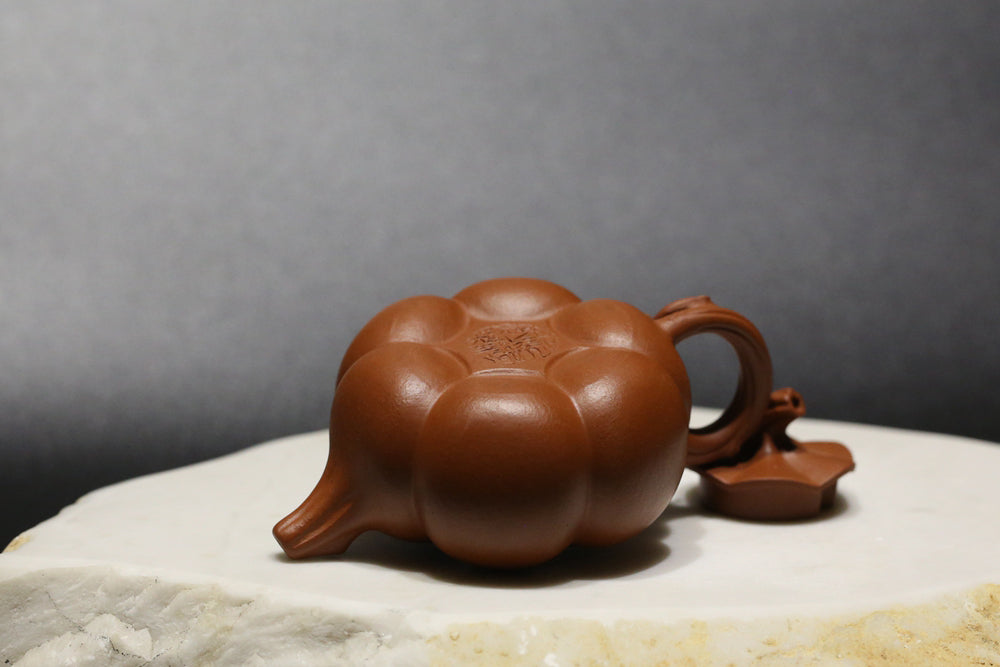 Fully Handmade Zhuni Pumpkin Yixing Teapot, 全手工朱泥南瓜壶, 65ml