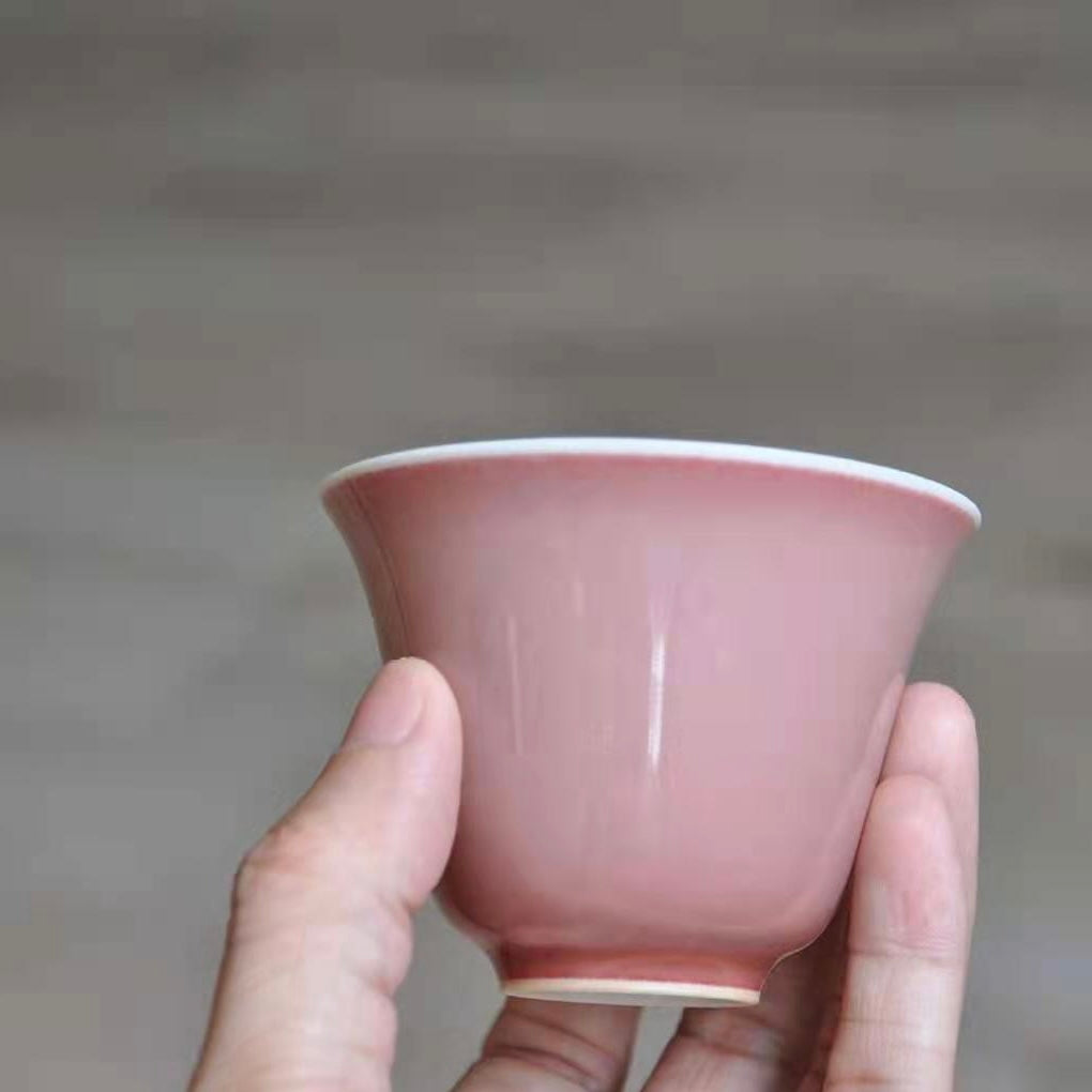 100ml Fanggu JiangDouHong (Peach Blossom) Porcelain Tall Teacup by Lee Shanming 善款仿古豇豆红杯