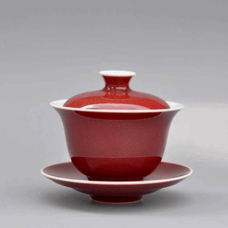 100ml Jihong glaze handmade porcelain gaiwan Fanggu Technique