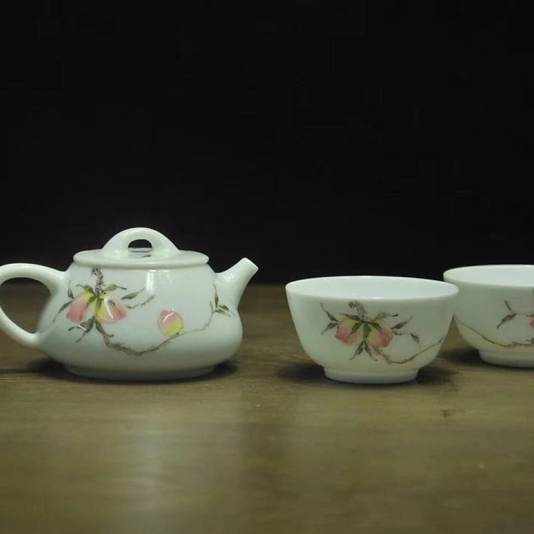 Peach Youzhongcai Jingdezhen White Porcelain Teaset