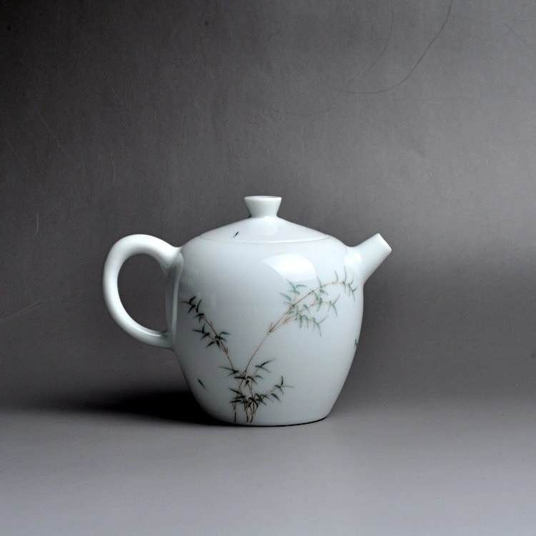 190ml Bamboo Painting White Jingdezhen Porcelain Teapot