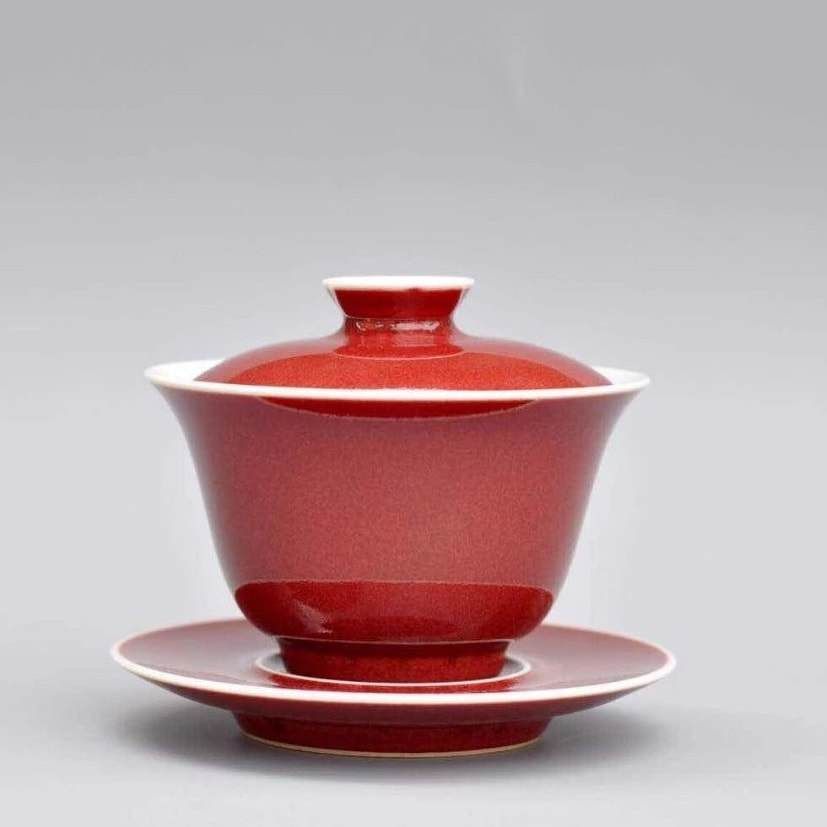 185ml Jihong glaze handmade porcelain gaiwan Fanggu Technique