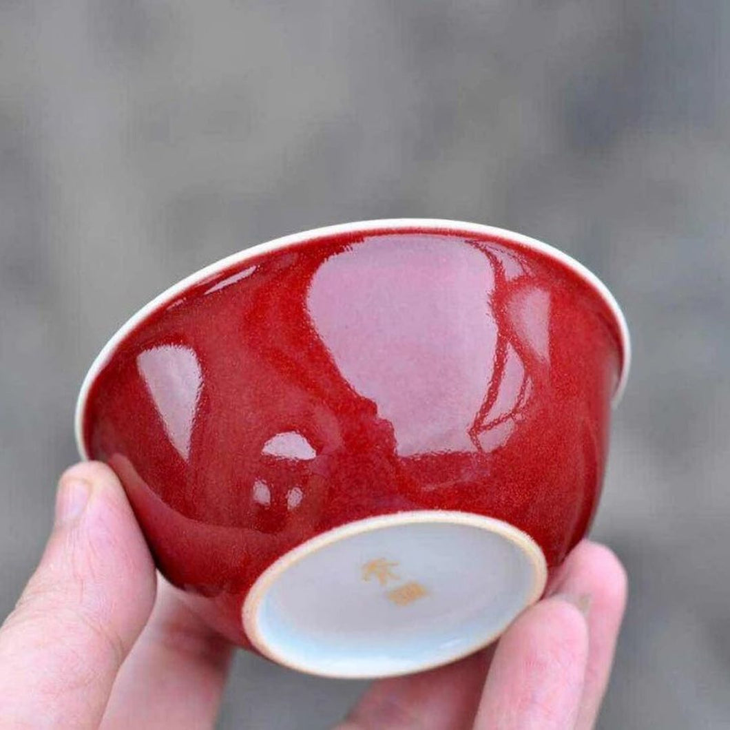82ml Jihong glaze handmade porcelain vat shape cup Fanggu Technique