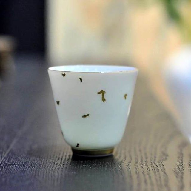 53ml QingBai ( YingQing/Shadowy Blue) glaze Yulan Porcelain Cup With Gold