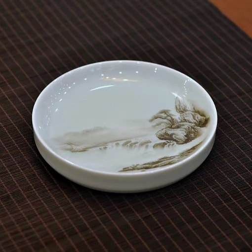 Handmade and painted Qingbai Glaze tea tray (saucer) by Qingkexuan Studio
