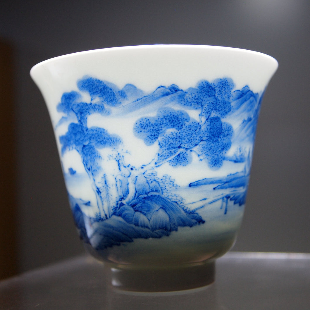 Tall Qinghua Guohua Jingdezhen Porcelain Tea Cup