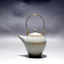 Load image into Gallery viewer, Brass Handle Tiliang Sky Blue Ruyao Teapot 天青 汝窑 提梁壶 220ml

