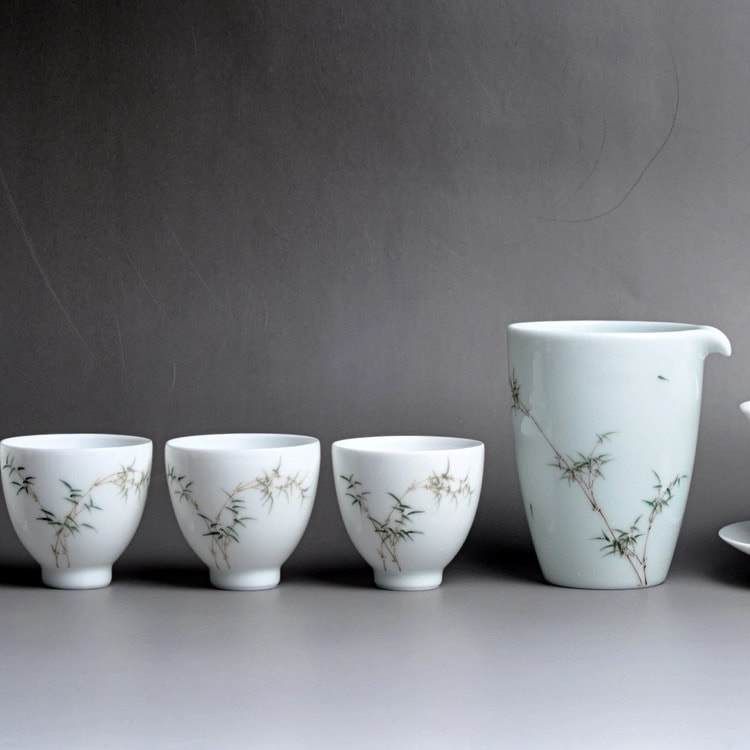 Bamboo Youzhongcai Jingdezhen White Porcelain Teaset (with Gaiwan)