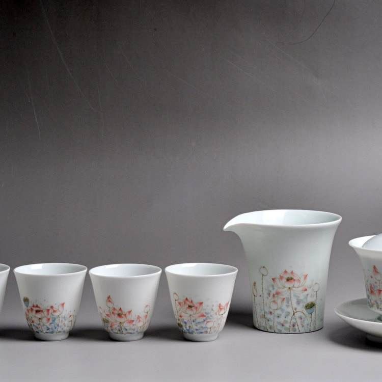 Lotus Youzhongcai Jingdezhen White Porcelain Teaset (with Gaiwan)