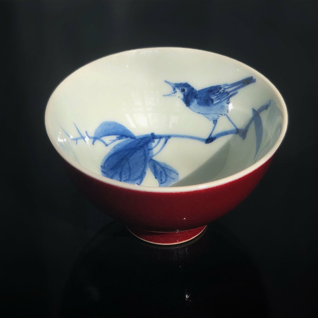116ml Fanggu Technique Jihong and Qinghua Porcelain Bird on Branch Cup