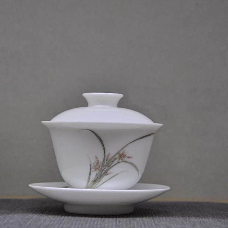 Orchid Motif Youzhongcai Jingdezhen Porcelain Gaiwan, 110ml