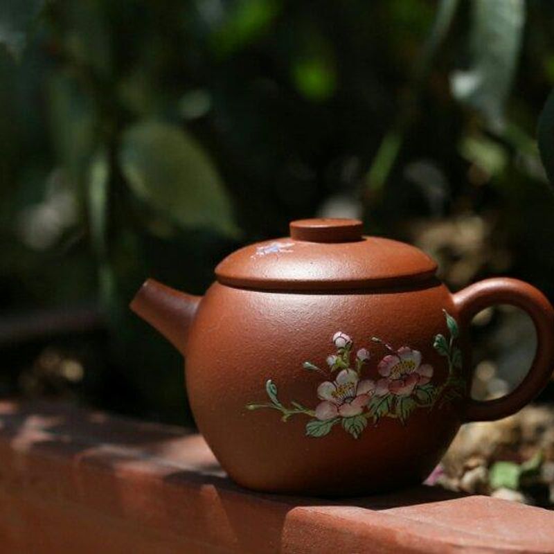 Zhuni 朱泥 Julunzhu Yixing Teapot with Diancai Painting, 80ml