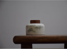 Load image into Gallery viewer, Landscape Motif Blanc de Chine Porcelain Tea Caddy (Wooden Lid), 350ml
