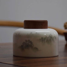 Load image into Gallery viewer, Landscape Motif Blanc de Chine Porcelain Tea Caddy (Wooden Lid), 350ml
