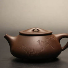 Load image into Gallery viewer, Dicaoqing 底槽青 Shipiao Yixing Teapot with Carving of Magpie and 美意延年 Beauty and Longevity, 450ml

