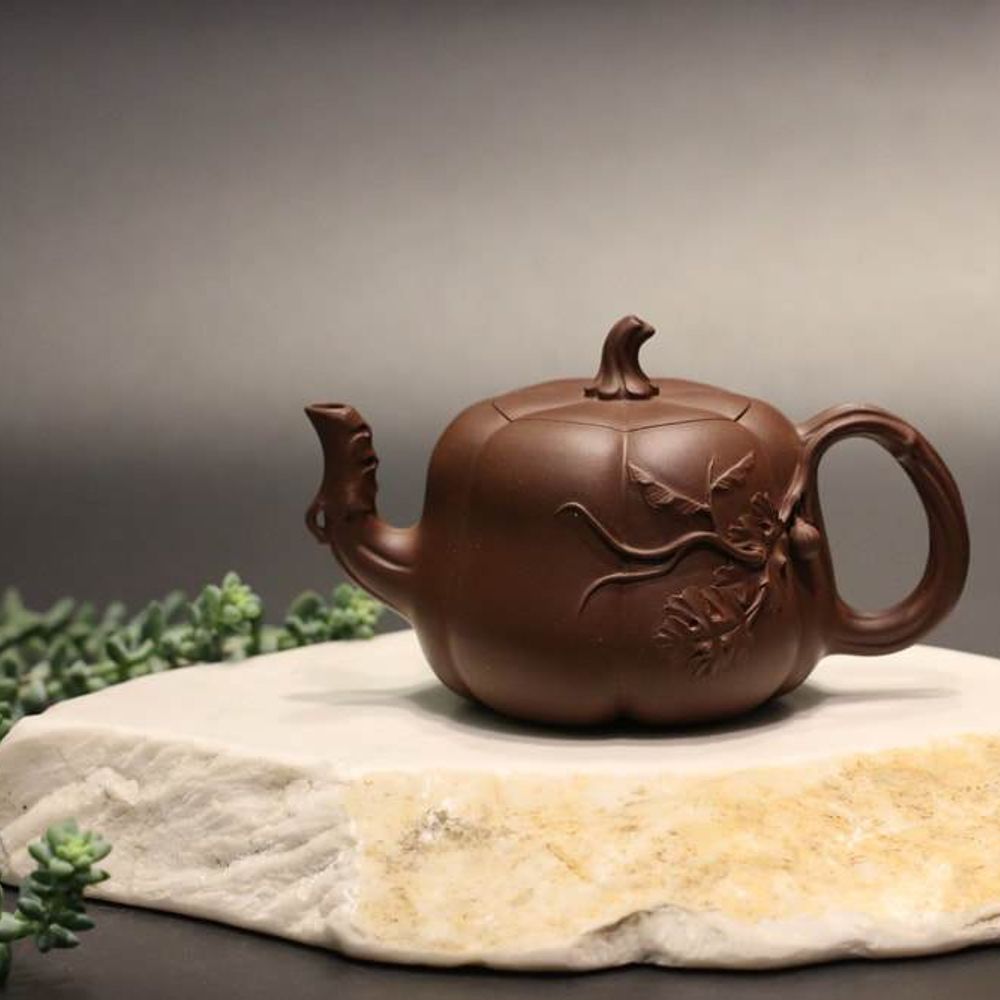 范爱娟作品-全手工南瓜壶四号井底槽青 Fully Handmade Dicaoqing Pumpkin Yixing Teapot by Fan Aijuan, 250ml