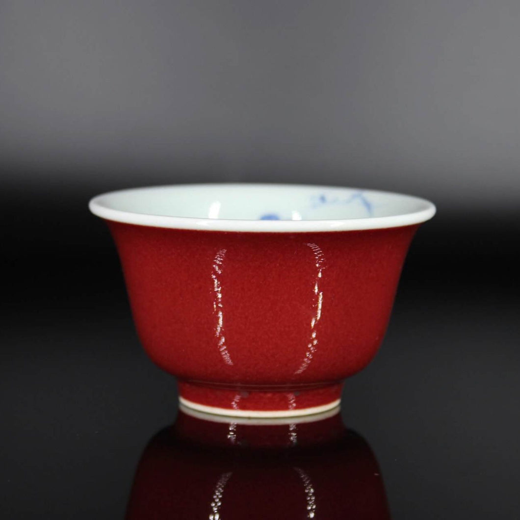 90ml Fanggu Technique Jihong and Qinghua Porcelain Bird and Bamboo