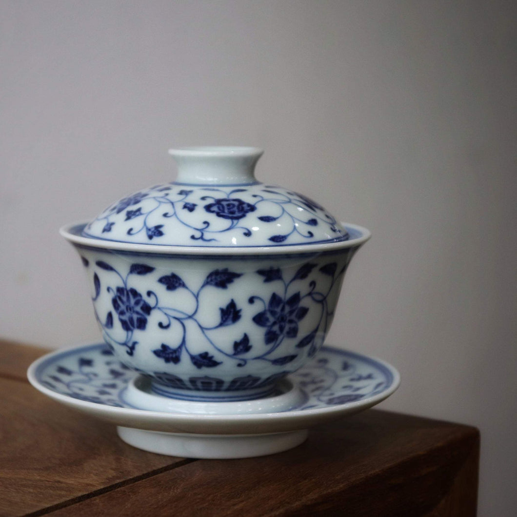 166ml Flower Pattern Qinghua Jingdezhen Porcelain Gaiwan