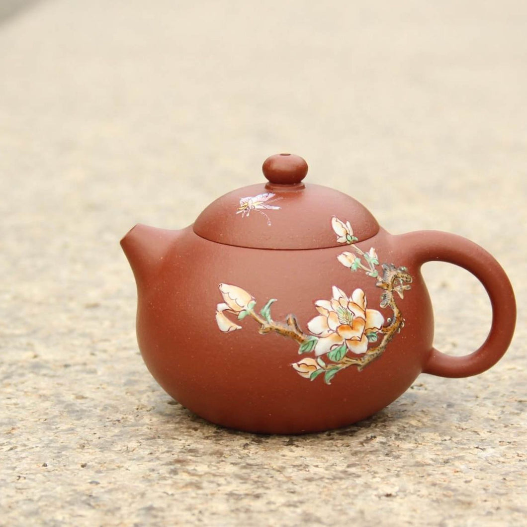 Zhuni Wendan Yixing Teapot with Diancai Painting, 点彩朱泥文旦壶, 120ml