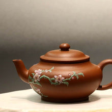 Load image into Gallery viewer, Zhuni Biandeng Yixing Teapot with Diancai Flowers, 点彩朱泥扁灯壶， 145ml
