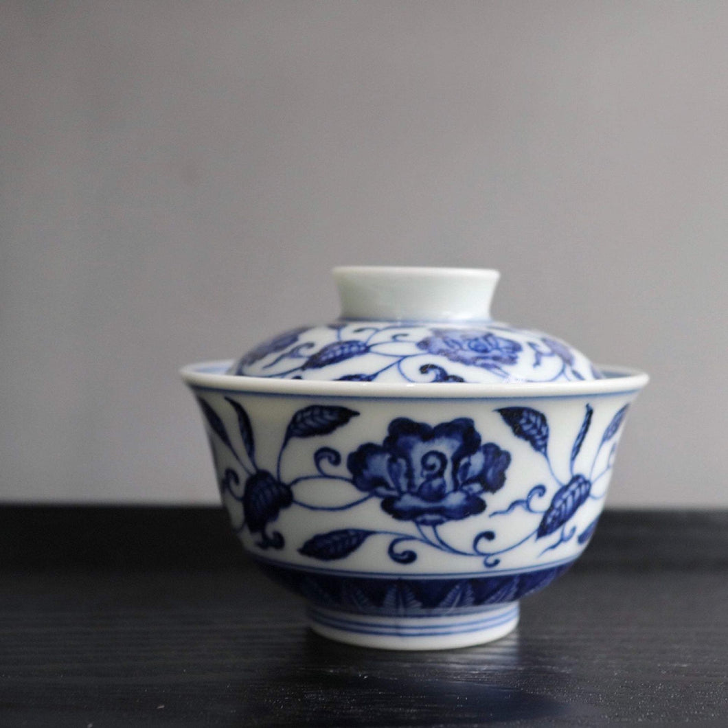 116ml Flower Qinghua Fanggu Jingdezhen Porcelain Gaiwan