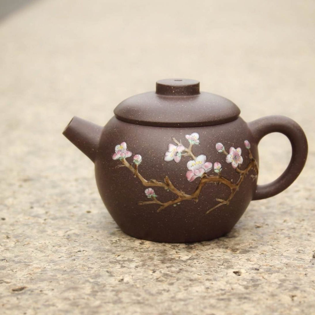TianQingNi Julunzhu Yixing Teapot with Diancai Painting, 点彩天青泥巨轮珠壶, 120ml