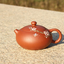 Load image into Gallery viewer, Zhuni Xishi Yixing Teapot with Diancai Painting of Blossoms and Butterfly, 点彩朱泥西施壶, 110ml
