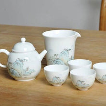 Load image into Gallery viewer, After Rain Youshangcai Painting Fine Porcelain Tea Set, 釉上新彩青绿山水壶组
