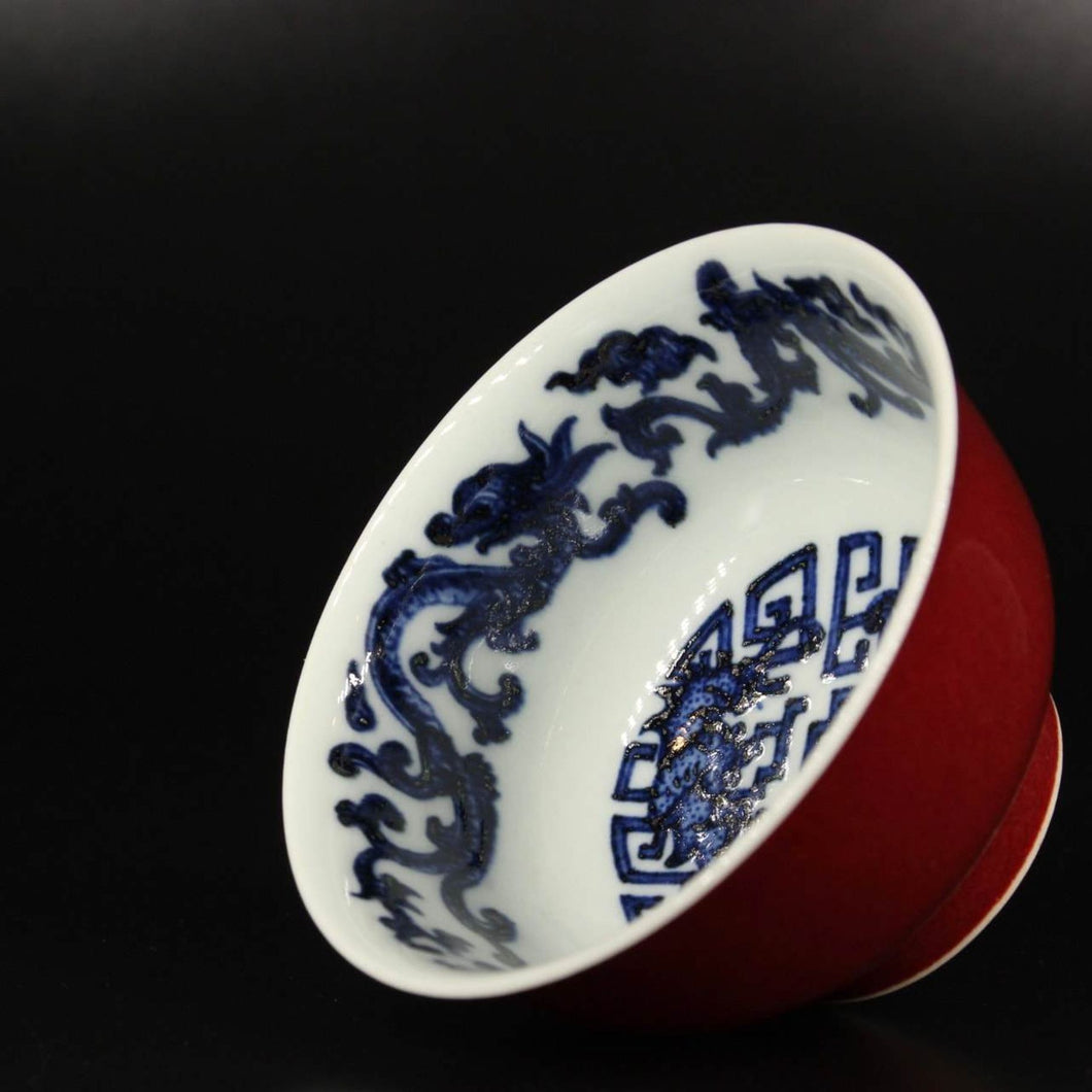 100ml Jihong Glaze Qinghua Porcelain Auspicious Dragons and Bats Cup
